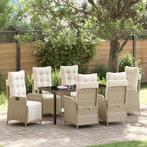 vidaXL 7-delige Tuin Eetset in Beige van Poly Rattan, Tuin en Terras, Verzenden, Nieuw, Rotan
