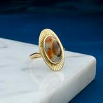 Gouden ring met mosagaat | Vintage (vintage ring, geelgoud), Gebruikt, Overige kleuren, Ophalen of Verzenden, Kleiner dan 17