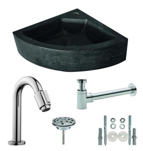 One Pack Hardstenen hoekfontein 30x30x10  compleet, Doe-het-zelf en Verbouw, Sanitair, Nieuw, Verzenden
