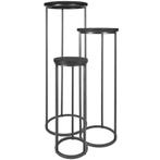 Plantentafels Sam Rond - Set van 3 - Zwart Mangohout, Huis en Inrichting, Tafels | Eettafels, Verzenden, Nieuw