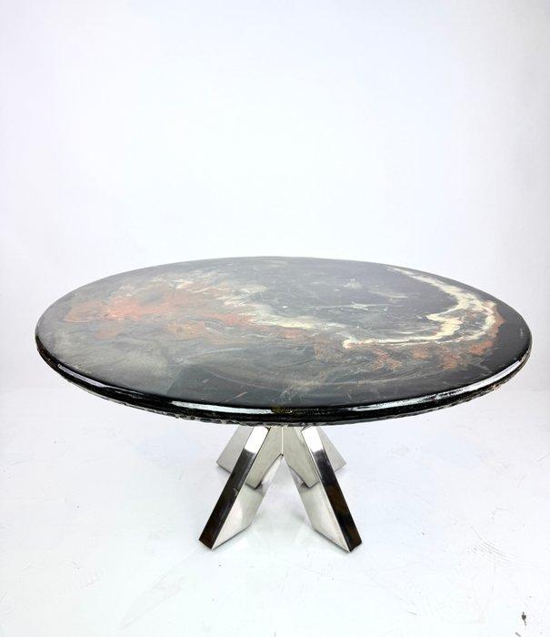 Tafel - Hars, Staal - Ronde bijzettafel van hars, Antiek en Kunst, Curiosa en Brocante