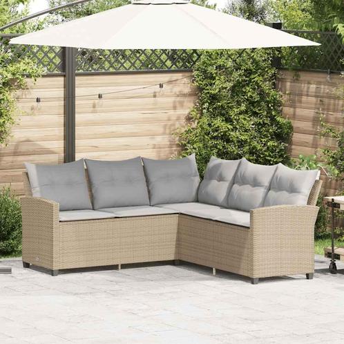 vidaXL Loungebank met kussens L-vormig poly rattan beige, Tuin en Terras, Tuinsets en Loungesets, Loungeset, Nieuw, Rotan, Verzenden