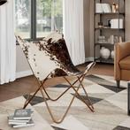 vidaXL Vlinderstoel echt rundleer bruin en wit, Huis en Inrichting, Fauteuils, Verzenden, Nieuw