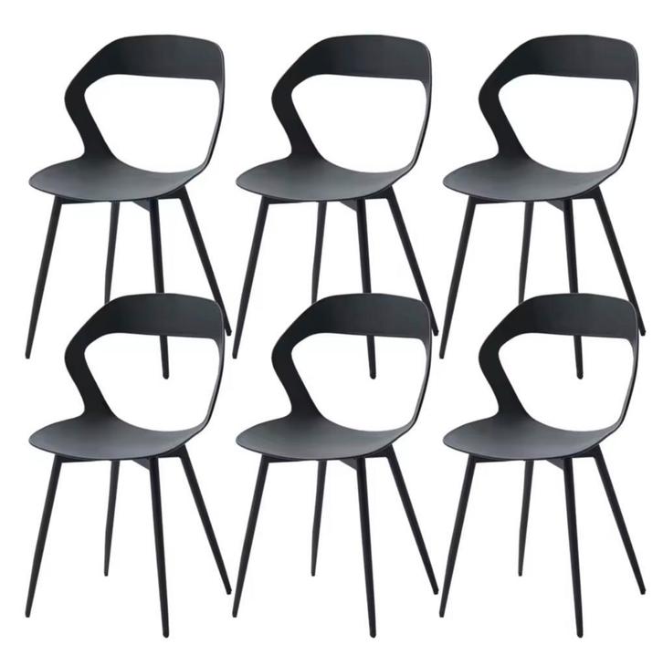 Set van 6 Scandinavische Eetkamerstoelen - Zwart/Grijs/Wit, Huis en Inrichting, Stoelen, Vijf, Zes of meer stoelen, Zwart, Nieuw