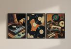 Retro Vintage Platenspeler Canvas Poster set 30x40cm, Ophalen of Verzenden, Nieuw