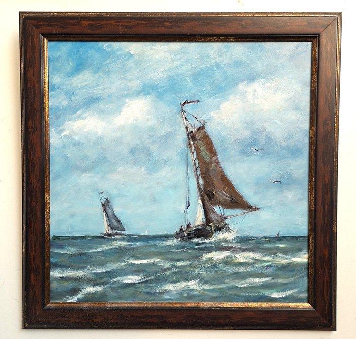 JJ Mijnsbergen (1945) - Behouden vaart, Antiek en Kunst, Kunst | Schilderijen | Klassiek