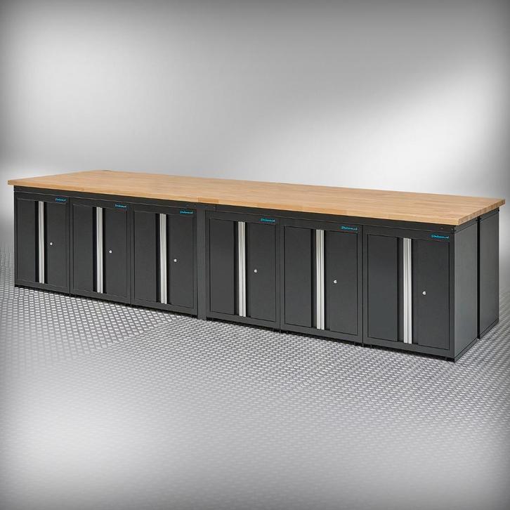 Datona Werkbank PRO eiken - 12 opbergkasten - 400 cm - zwart, Doe-het-zelf en Verbouw, Werkbanken, Nieuw, Ophalen of Verzenden