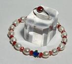 Witte parels en robijnen met een Grieks kruis van hematiet., Antiek en Kunst