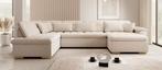 Hoekbank boucle teddy stof beige U-bank | Meubella.nl, Huis en Inrichting, Verzenden, Vierpersoons of meer, 300 cm of meer, Nieuw