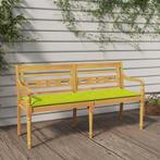 vidaXL Bankje Batavia met heldergroen kussen 150 cm massief, Tuin en Terras, Verzenden, Nieuw, Teakhout