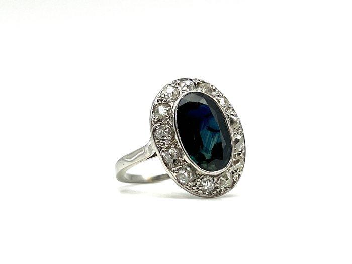 Ring Platina - 3.50ct. tw. Saffier - Diamant, Sieraden, Tassen en Uiterlijk, Ringen