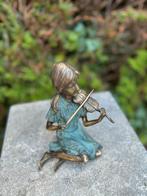 Bronzen meisje met viool - Vioolspeelster - Huis en tuin, Huis en Inrichting, Woonaccessoires | Boeddhabeelden, Nieuw, Verzenden