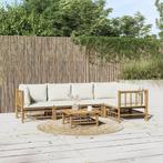 vidaXL 6-delige Loungeset met kussens bamboe crèmewit, Tuin en Terras, Tuinsets en Loungesets, Verzenden, Nieuw, Hout, Loungeset
