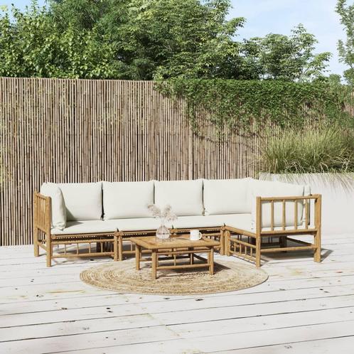 vidaXL 6-delige Loungeset met kussens bamboe crèmewit, Tuin en Terras, Tuinsets en Loungesets, Loungeset, Nieuw, Hout, Verzenden