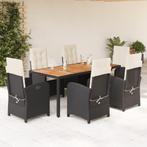 vidaXL 7-delige Tuinset met kussens poly rattan zwart, 6 zitplaatsen, Nieuw, Tuinset, Verzenden