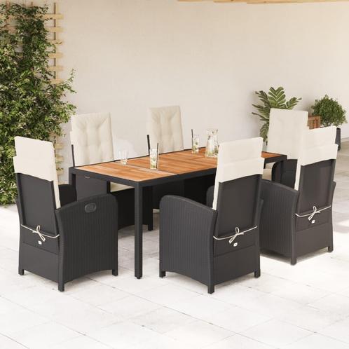vidaXL 7-delige Tuinset met kussens poly rattan zwart, Tuin en Terras, Tuinsets en Loungesets, Tuinset, Nieuw, 6 zitplaatsen, Rotan