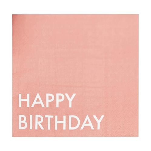 Roze Happy Birthday Servetten 16cm 16st, Hobby en Vrije tijd, Feestartikelen, Nieuw, Verzenden