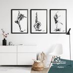 Drieluik Poster zwart wit ballet danseres houtskool tekening, Huis en Inrichting, Woonaccessoires | Schilderijen, Tekeningen en Foto's