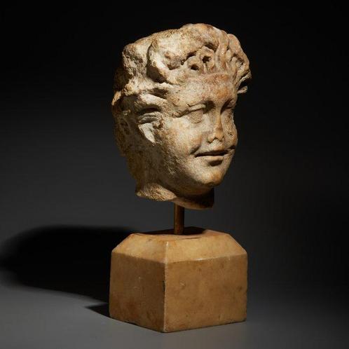 Oud-Romeins Marmer Mooi hoofd van een satyr of faun. 1e - 2e, Verzamelen, Mineralen en Fossielen