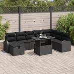 vidaXL 9-delige tuinbankset met kussens in zwart poly rattan, Verzenden, Nieuw, Rotan