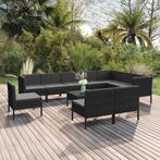 vidaXL 11-delige Loungeset met kussens poly rattan zwart, Tuin en Terras, Tuinsets en Loungesets, Verzenden, Nieuw, Rotan, Loungeset