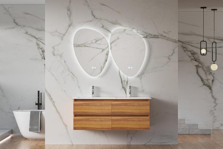 Hangend wastafelmeubel eiken kleur120cm met wasbak, Doe-het-zelf en Verbouw, Sanitair, Nieuw, Verzenden