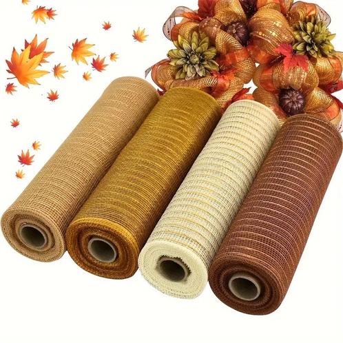 Deco mesh metallic set goud en crèmetinten voor kransen, Hobby en Vrije tijd, Knutselen, Nieuw, Ophalen of Verzenden