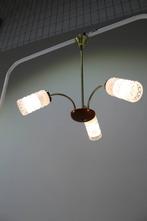 Vintage plafondlamp - 3-armig, messing, glas jaren 50/60, Huis en Inrichting, Gebruikt, Glas