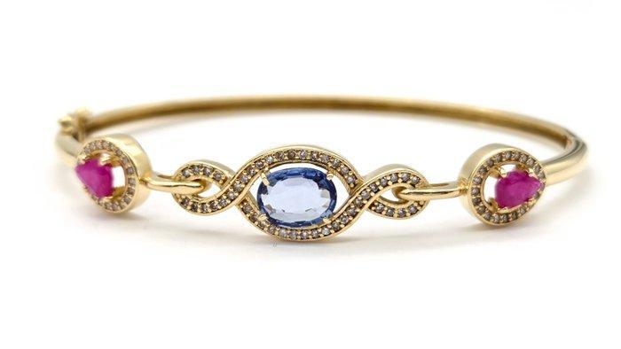 Armband - 18 karaat Geel goud - 3.23ct. tw. Saffier - Robijn, Sieraden, Tassen en Uiterlijk, Armbanden