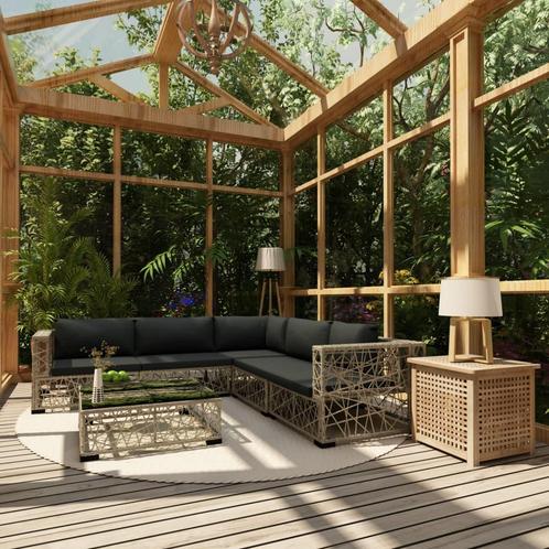 vidaXL 6-delige Loungeset met kussens poly rattan grijs, Tuin en Terras, Tuinsets en Loungesets, Loungeset, Nieuw, 6 zitplaatsen