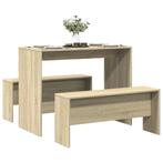 vidaXL 3-delige Eettafel en bankenset bewerkt hout sonoma, Huis en Inrichting, Complete eetkamers, Verzenden, Nieuw