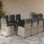 vidaXL 9-delige Tuinset met kussens poly rattan lichtgrijs, Nieuw, 8 zitplaatsen, Tuinset, Verzenden
