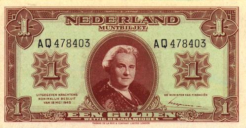 Bankbiljet 1 gulden 1945 Wilhelmina II Zeer Fraai, Postzegels en Munten, Bankbiljetten | Nederland, Verzenden