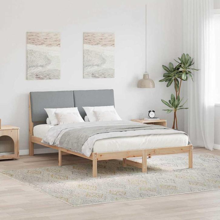 vidaXL Bedframe Bruin en lichtgrijs 140 x 200 cm Massief, Huis en Inrichting, Slaapkamer | Bedden, Bruin, Nieuw, Hout, Verzenden