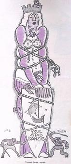 Vrije stad Danzig tussen twee vuren op spotprent (Lithos), Antiek en Kunst, Verzenden