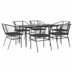 vidaXL 7-delige Tuinset met kussens poly rattan glas zwart, Tuin en Terras, Tuinsets en Loungesets, 6 zitplaatsen, Nieuw, Tuinset