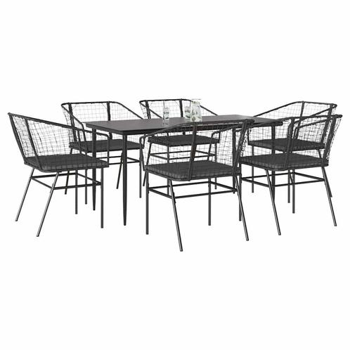 vidaXL 7-delige Tuinset met kussens poly rattan glas zwart, Tuin en Terras, Tuinsets en Loungesets, Tuinset, Nieuw, 6 zitplaatsen