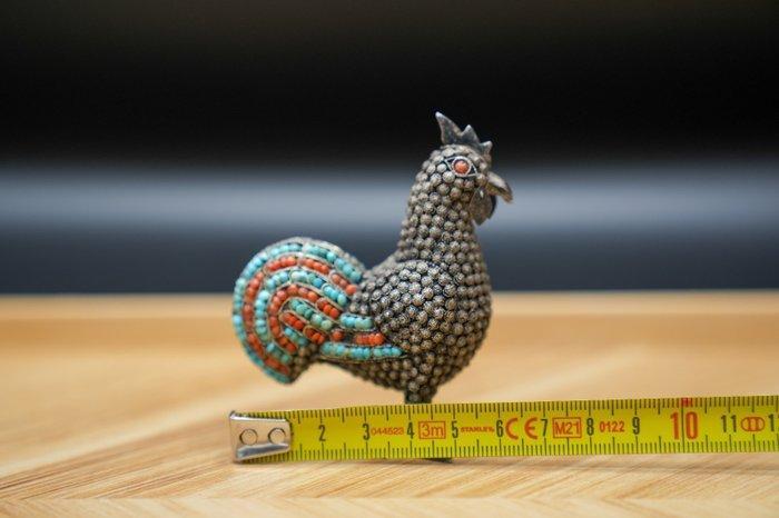 sculptuur, Gallo in filigrana d’argento 925 con corallo e, Antiek en Kunst, Kunst | Niet-Westerse kunst