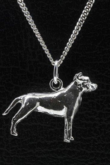 Zilveren Amerikaanse pitt bull terrier oren gecoupeerd ke..., Sieraden, Tassen en Uiterlijk, Kettinghangers, Verzenden
