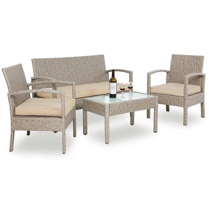 Polyrattan Tuinzitgroep 4-delig. Creme (Tuinbanken-Tuinsets), Tuin en Terras, Tuinsets en Loungesets, Nieuw, Verzenden