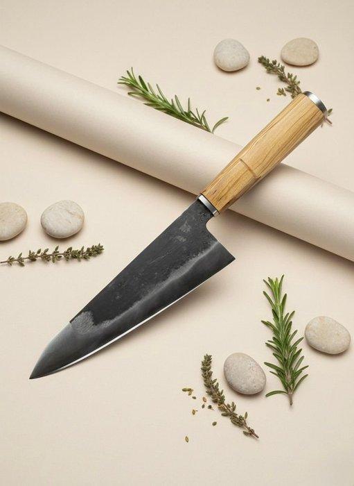 Handcrafted Steel Chef’s Knife - Tafelmes - Staal, Hout -, Antiek en Kunst, Antiek | Keukenbenodigdheden