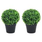 vidaXL Kunstplanten met pot 2 st buxus bolvorming 37 cm, Huis en Inrichting, Verzenden, Nieuw