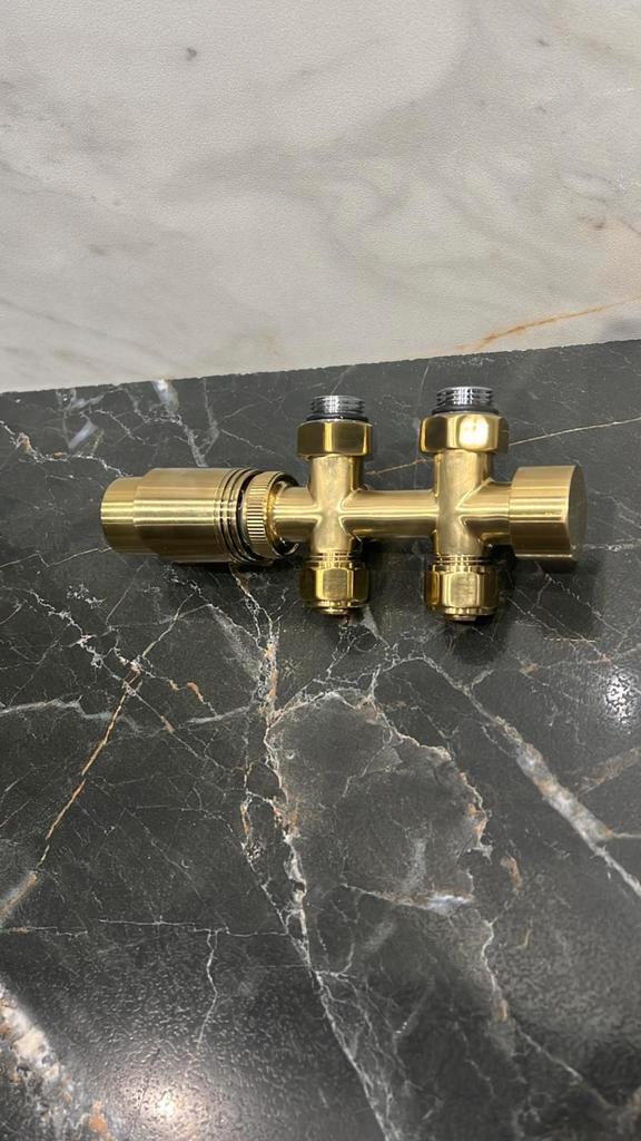 Gouden radiator aansluitset Recht voor radiatoren met onder, Doe-het-zelf en Verbouw, Verwarming en Radiatoren, Radiator, Nieuw