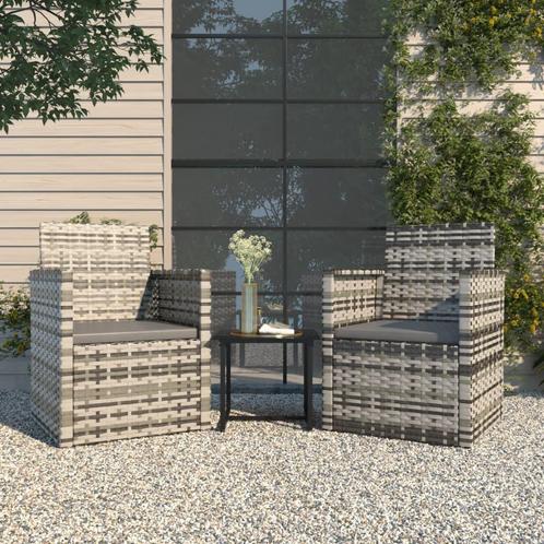 vidaXL 3-delige Loungeset met kussens poly rattan grijs, Tuin en Terras, Tuinsets en Loungesets, Loungeset, Nieuw, 3 zitplaatsen