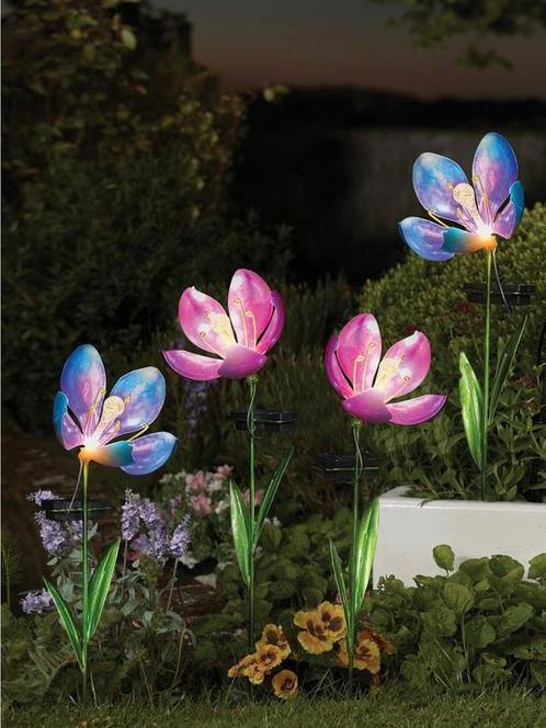 Solar Bloemen Paars & Blauw – Set van 2 (tuinverlichting), Tuin en Terras, Tuinbeelden, Overige typen, Nieuw, Overige materialen