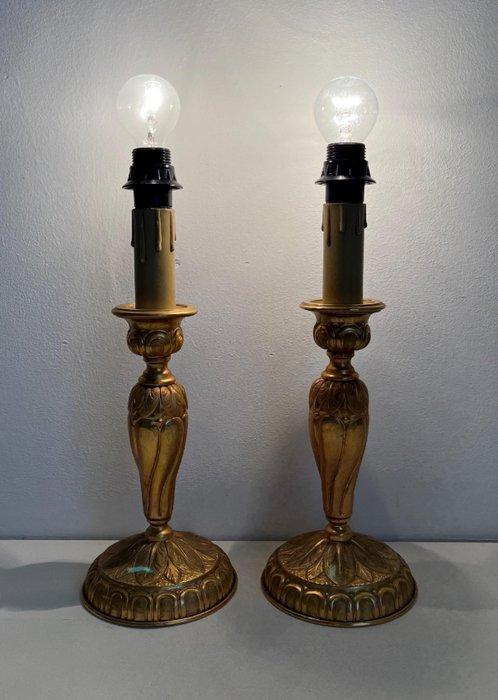 Tafellamp (2) - Verguld messing - Paar messing tafellampen, Antiek en Kunst, Curiosa en Brocante