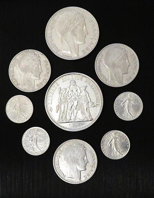 Frankrijk. Lot de 9 monnaies en argent, 1912/1967 (Zonder, Postzegels en Munten, Munten | Europa | Niet-Euromunten