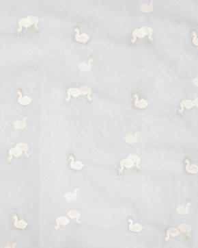 Nylon Mesh Geborduurd Zwanen Ecru, Hobby en Vrije tijd, Stoffen en Lappen, Overige kleuren, Nieuw