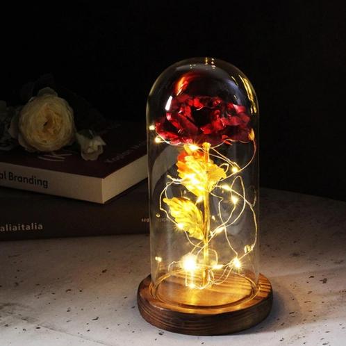 Kunst Roos in Glazen Stolp met Verlichting - Zijden Rozen, Huis en Inrichting, Woonaccessoires | Kunstplanten en Kunstbloemen