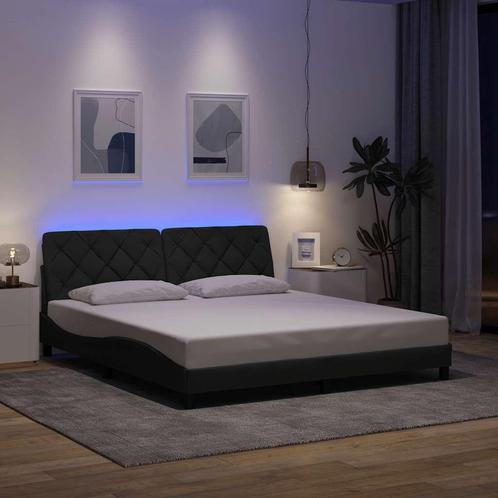 vidaXL Bedframe met LED zonder matras 180x200 cm stof, Huis en Inrichting, Slaapkamer | Bedden, 80 cm, 200 cm, Grijs, Eenpersoons